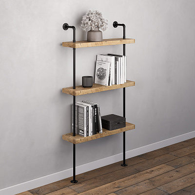 Полки из натурального дерева в стиле Лофт Larvij, 750x1395x220 мм, черный / дуб, PIPE27BL_NOK Фото 1